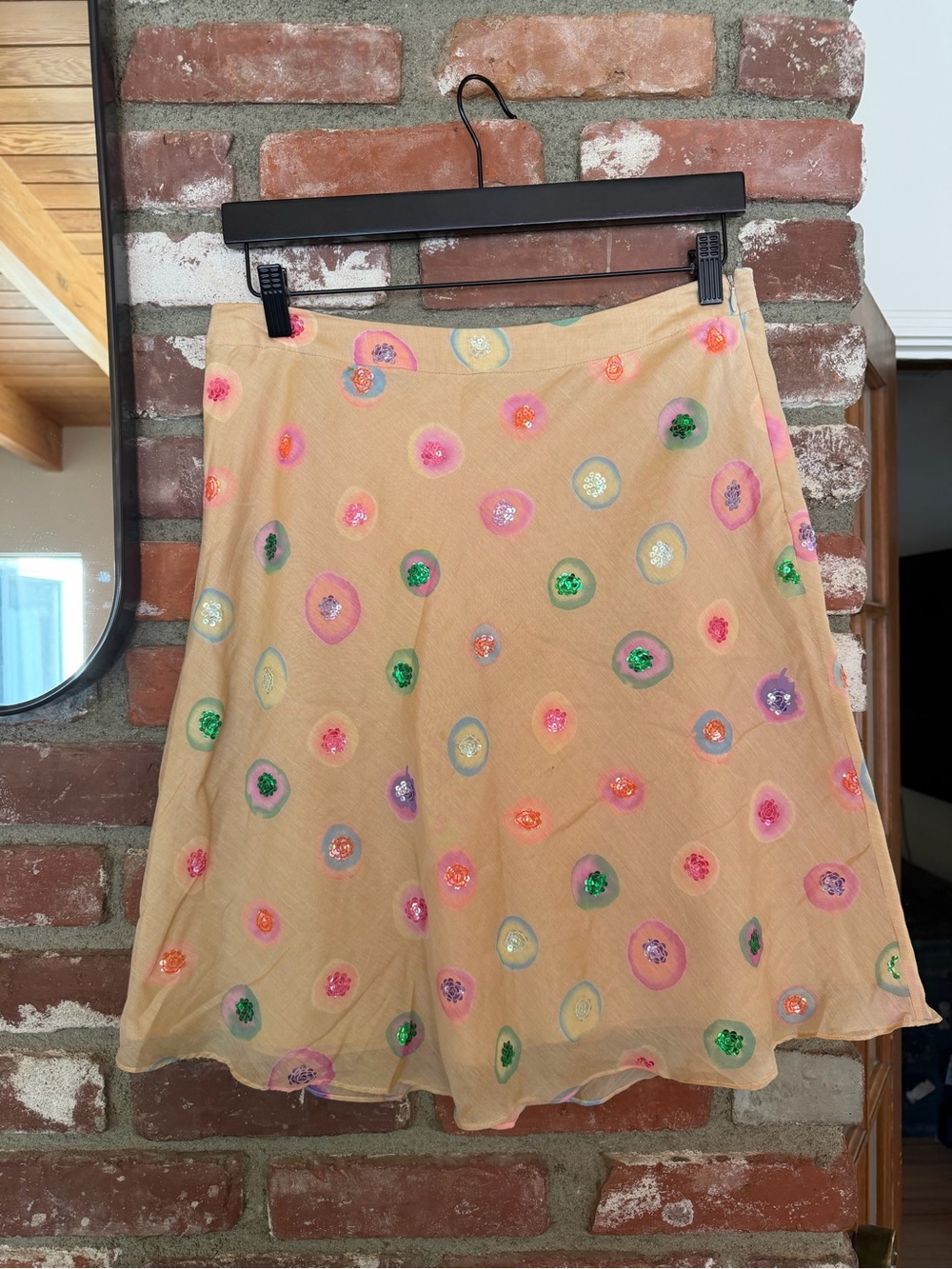 Tocca Beige A-Line Skirt with Multicolor Sequin Polka Dots